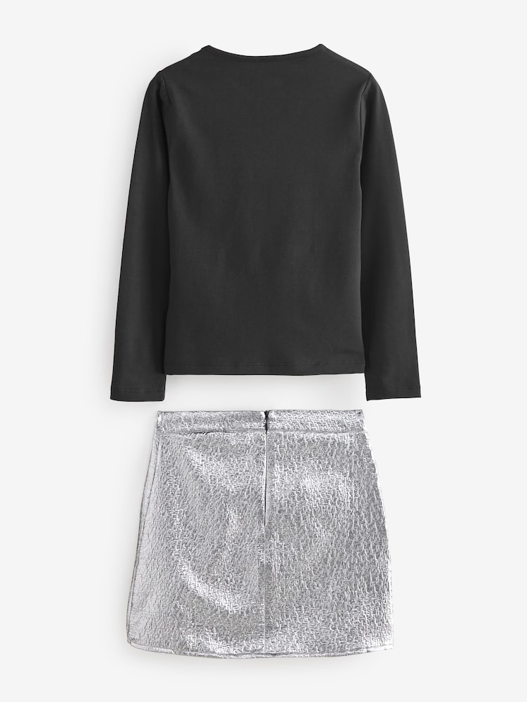 Baker by Ted Baker Silver T-Shirt and Bow Skirt Set - Image 3 of 7