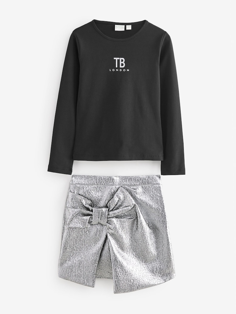 Baker by Ted Baker Silver T-Shirt and Bow Skirt Set - Image 7 of 7