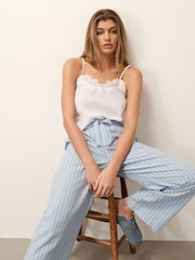 Blue Pinstripe 100% Cotton Lace Pyjamas - Image 1 of 4