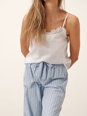 Blue Pinstripe 100% Cotton Lace Pyjamas - Image 3 of 4