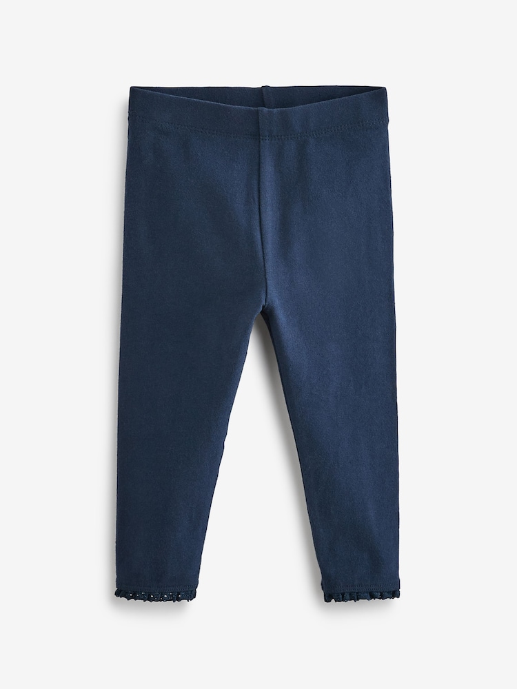 Navy Blue Lace Trim Leggings (3mths-7yrs) - Image 1 of 3