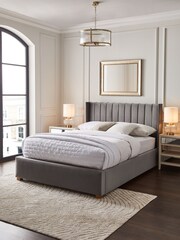 Opulent Velvet Light Grey Amelia Upholstered Ottoman Storage Bed Frame - Image 1 of 8