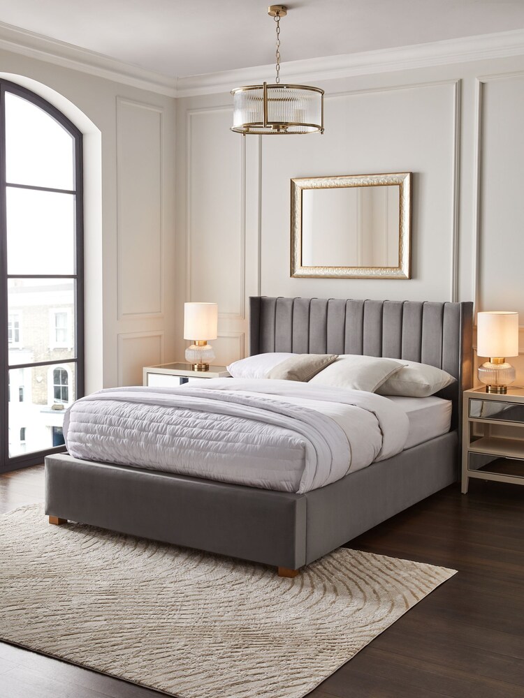 Opulent Velvet Light Grey Amelia Upholstered Ottoman Storage Bed Frame - Image 1 of 8