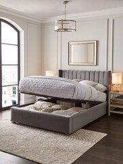 Opulent Velvet Light Grey Amelia Upholstered Ottoman Storage Bed Frame - Image 3 of 8