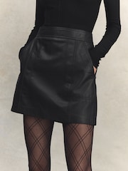 Reiss Black Edie Leather High Rise Mini Skirt - Image 3 of 8