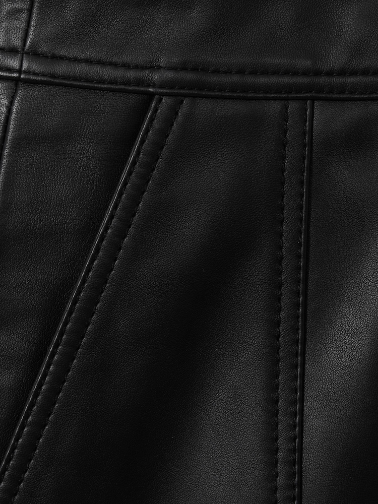 Reiss Black Edie Leather High Rise Mini Skirt - Image 8 of 8