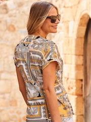 Sosandar Cream Short Sleeve Placket Tunic - Image 2 of 5