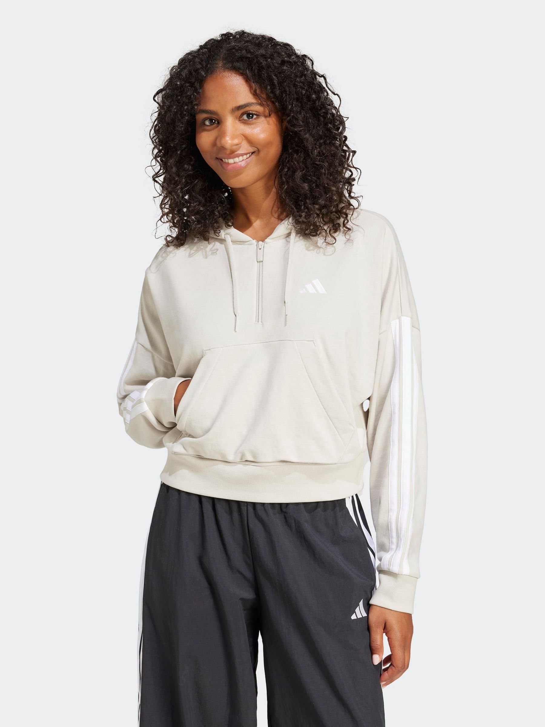 Buy adidas Cream Essentials 3-Stripes French Terry Quarter-Zip