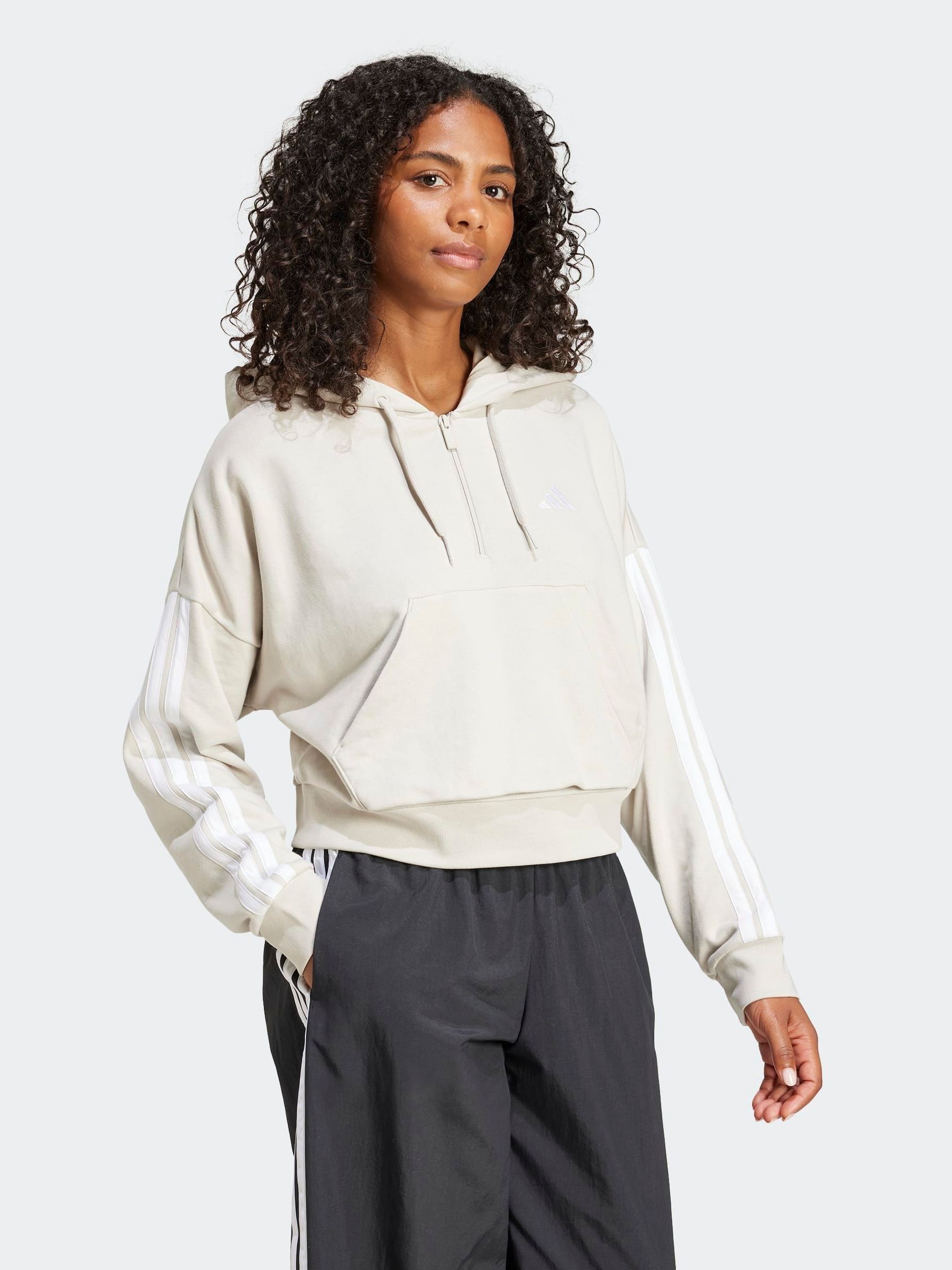Buy adidas Cream Essentials 3-Stripes French Terry Quarter-Zip
