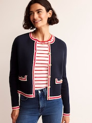 Boden Dark Blue 100% Cotton Holly Cropped Knitted Cardigan - Image 1 of 6