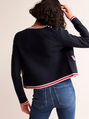 Boden Dark Blue 100% Cotton Holly Cropped Knitted Cardigan - Image 2 of 6