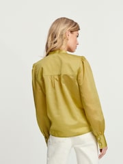 Green Ladder Pleated Long Sleeve Blouse - Image 3 of 6