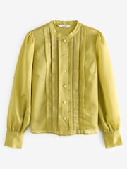 Green Ladder Pleated Long Sleeve Blouse - Image 5 of 6