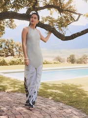 Neutral Satin Printed Racer Dress - Image 1 of 1