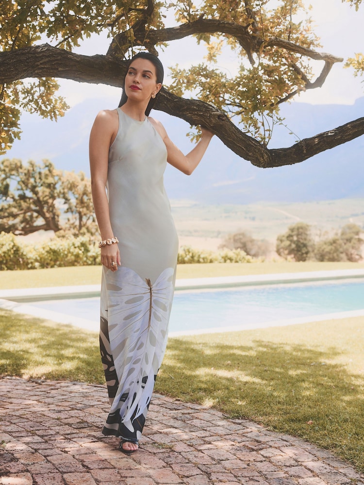 Neutral Satin Printed Racer Dress - Image 1 of 1
