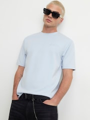 River Island Blue Slim Fit Interlock T-Shirt - Image 1 of 4