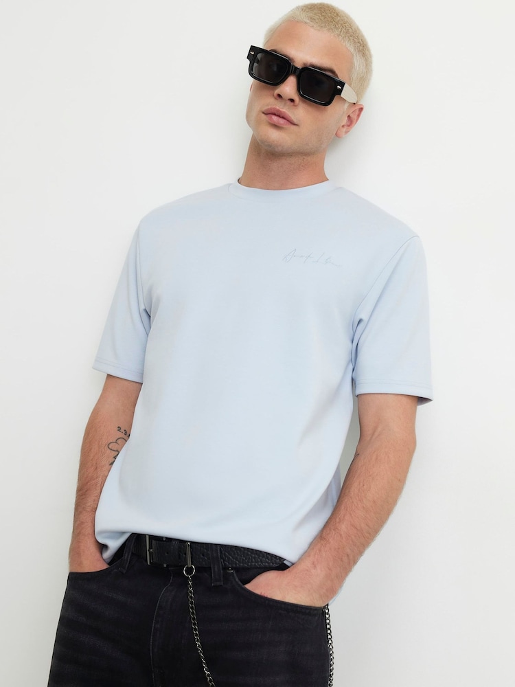 River Island Blue Slim Fit Interlock T-Shirt - Image 1 of 4 River Island Blue Slim Fit Interlock T-Shirt - Image 1 of 4