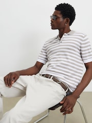 River Island Natural Slim Fit Knitted Stripe Polo Shirt - Image 1 of 4