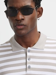 River Island Natural Slim Fit Knitted Stripe Polo Shirt - Image 2 of 4