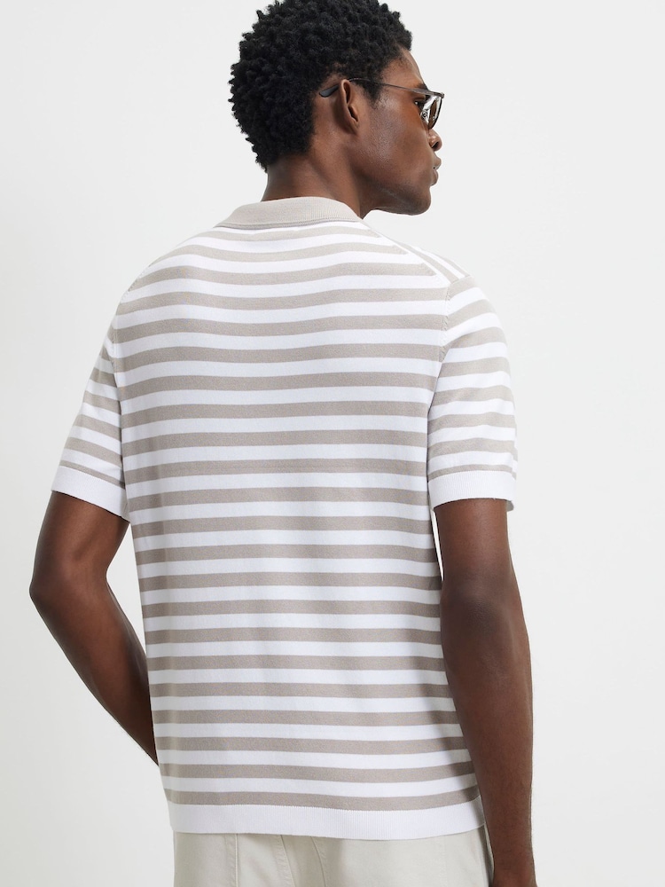 River Island Natural Slim Fit Knitted Stripe Polo Shirt - Image 4 of 4
