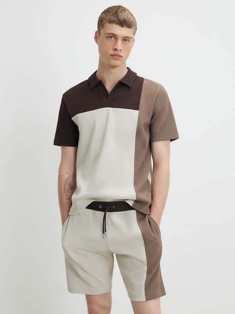 River Island Brown Slim Fit Open Collar Polo Shirt - Image 1 of 4