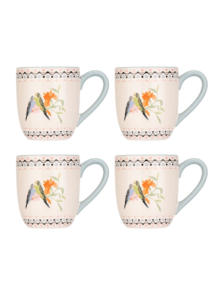 Cath Kidston Set of 4 Blue Budgie Breakfast Mugs - Image 1 of 3