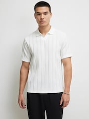 River Island White Slim Fit Open Neck Polo Shirt - Image 1 of 4