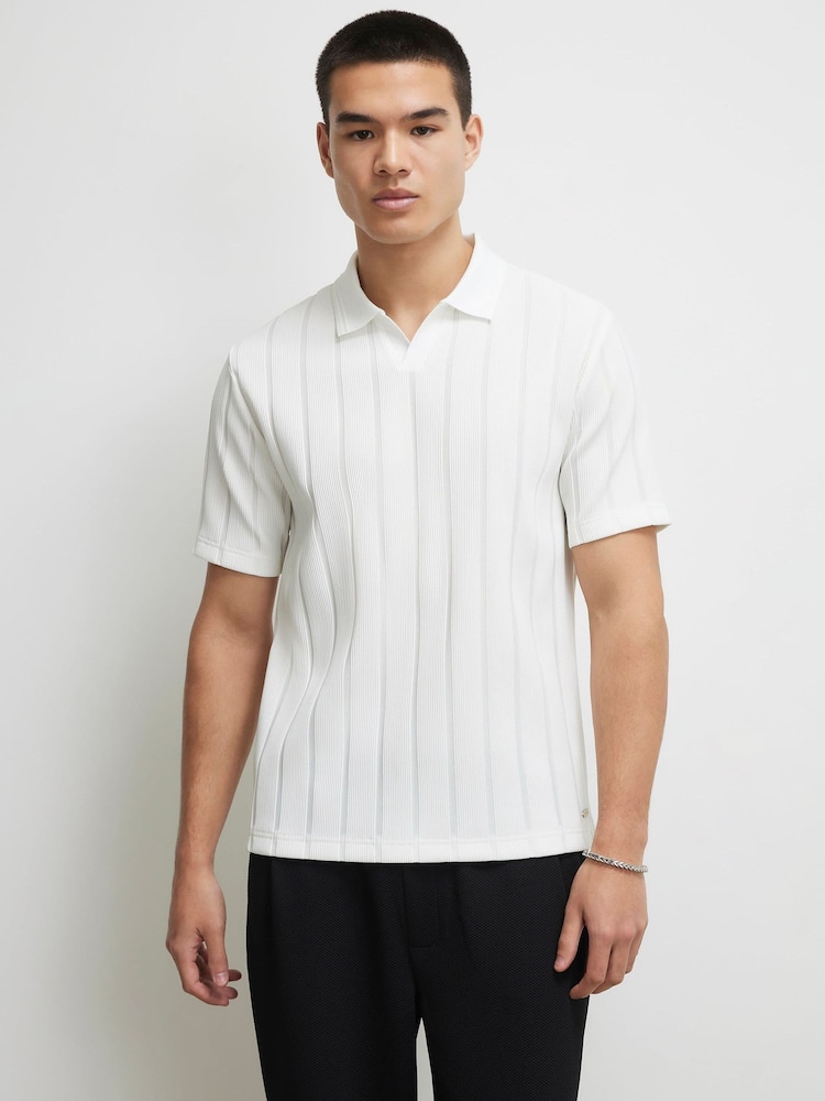 River Island White Slim Fit Open Neck Polo Shirt - Image 1 of 4