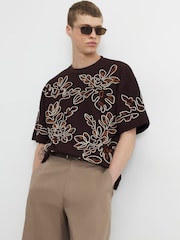 River Island Brown Oversized Roping Floral T-Shirt - Image 1 of 4