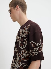 River Island Brown Oversized Roping Floral T-Shirt - Image 4 of 4