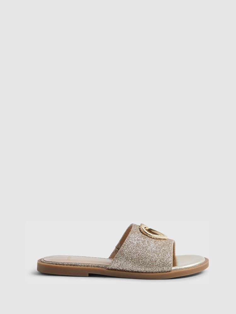 River Island Gold Heart Cutout Mule Sandals - Image 1 of 5 River Island Gold Heart Cutout Mule Sandals - Image 1 of 5