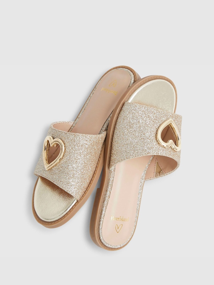 River Island Gold Heart Cutout Mule Sandals - Image 5 of 5 River Island Gold Heart Cutout Mule Sandals - Image 5 of 5
