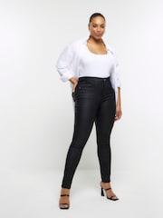 River Island Black Plus High Rise Bum Sculpt Coated Skinny Jeans - Image 1 of 5