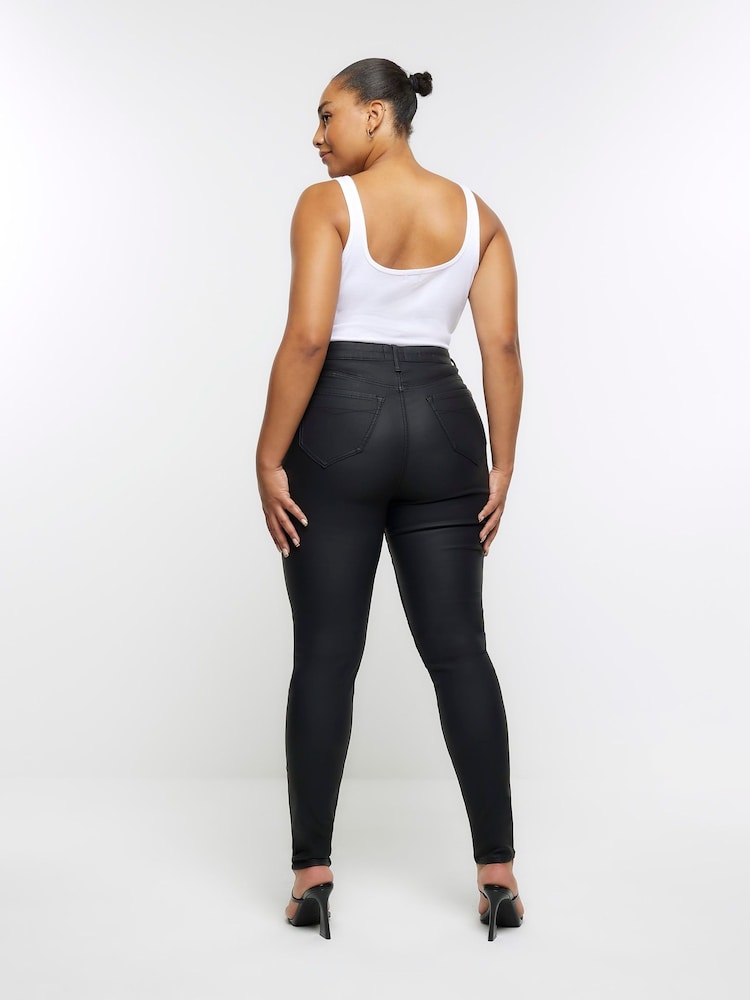 River Island Black Plus High Rise Bum Sculpt Coated Skinny Jeans - Image 2 of 5