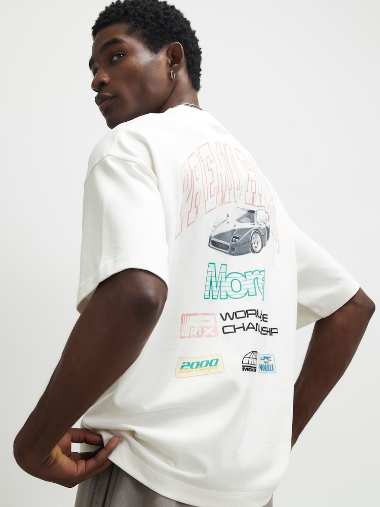 River Island White Oversized Racing Badge T-Shirt - Image 4 of 4 River Island White Oversized Racing Badge T-Shirt - Image 4 of 4