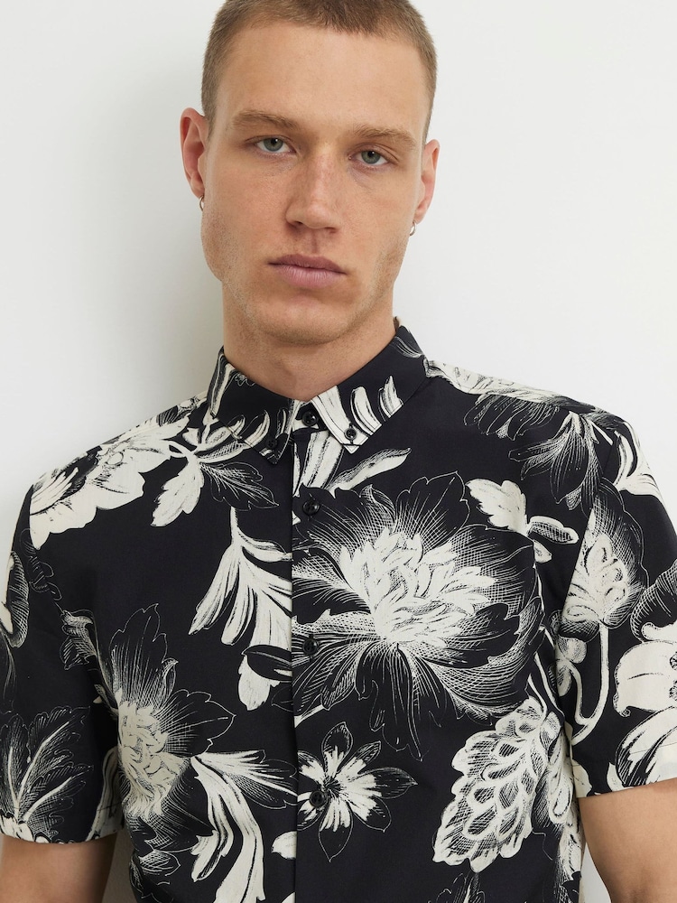 River Island Black Slim Fit Floral Print Shirt - Image 4 of 4 River Island Black Slim Fit Floral Print Shirt - Image 4 of 4
