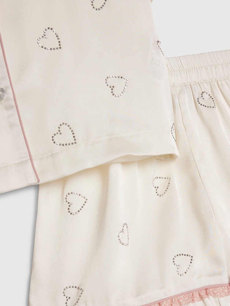 River Island Hjärta Diamante Satin Pyjamas Set - Bild 5 av 5