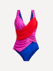 Linzi Blue, Pink & Red Sorrento Drape Detail Tummy Control Swimsuit - Image 3 of 6