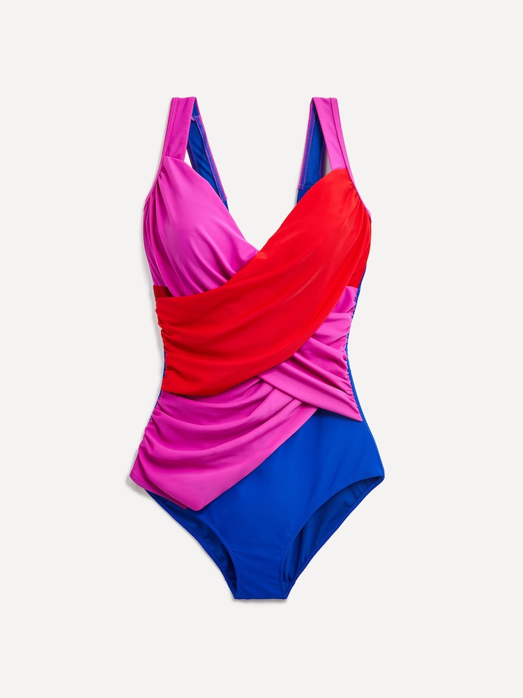 Linzi Blue, Pink & Red Sorrento Drape Detail Tummy Control Swimsuit - Image 3 of 6