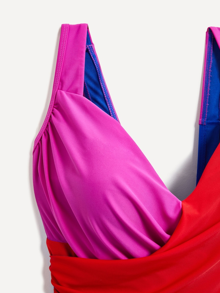 Linzi Blue, Pink & Red Sorrento Drape Detail Tummy Control Swimsuit - Image 5 of 6