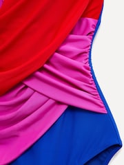 Linzi Blue, Pink & Red Sorrento Drape Detail Tummy Control Swimsuit - Image 6 of 6