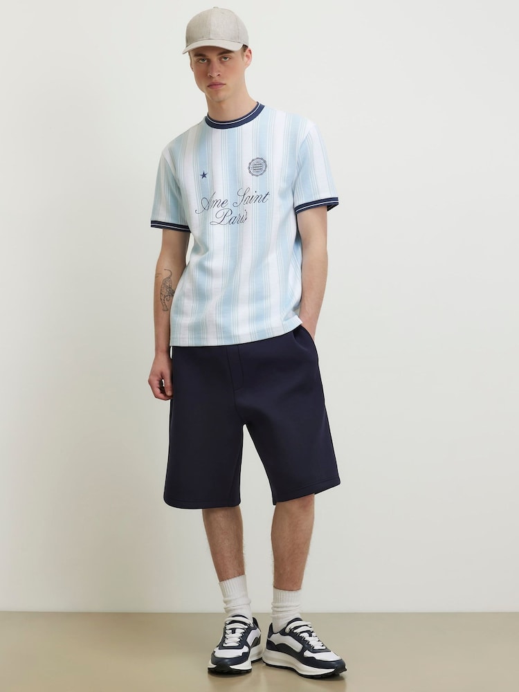 River Island Blue Ame Saint Stripe T-Shirt - Image 2 of 4 River Island Blue Ame Saint Stripe T-Shirt - Image 2 of 4