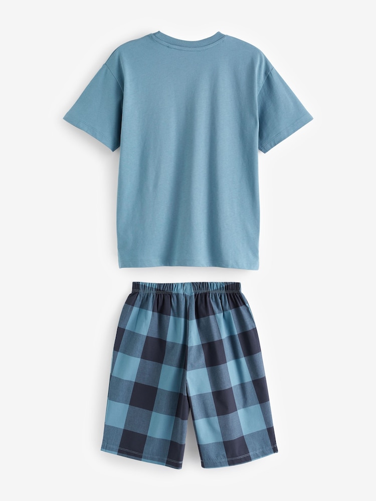 Khaki/Lilac Woven Check Short Pyjamas 3 Pack (3-16yrs) - Image 3 of 4