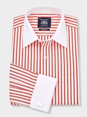 Красный - Savile Row Company Классическая посадка 100% хлопка в полоску рубашки с двойным манжетом - Image 3 of 5