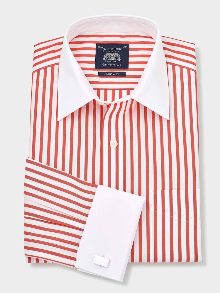 Savile Row Company Classic Fit 100% Cotton Stripe Double Cuff Shirt - Image 3 of 5