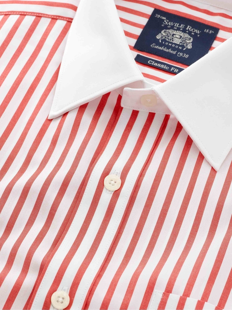 Savile Row Company Classic Fit 100% Cotton Stripe Double Cuff Shirt - Image 4 of 5