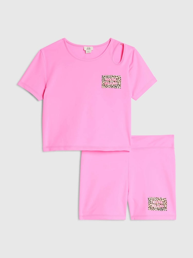 River Island Pink Active Top & Cycling Shorts Set - Image 1 of 4