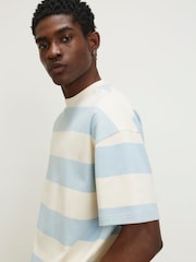 River Island Blue Boxy Fit Block Stripe T-Shirt - Image 4 of 4