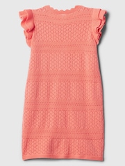Gap Coral Pink Crochet Knitted Flutter Sleeve Dress (3mths-5yrs) - Image 2 of 2