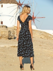 Sosandar Black Leopard Print Ruched Neck Midi Dress - Image 2 of 5
